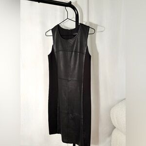 Mackage Black Leather Panel Midi Dress
